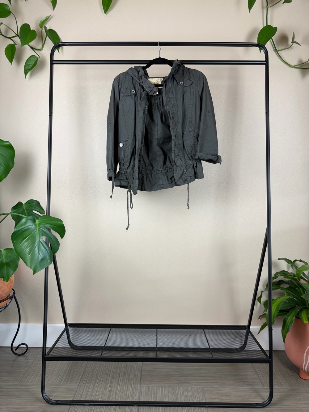 BKE Y2K Olive Green Utility Jacket with Hood